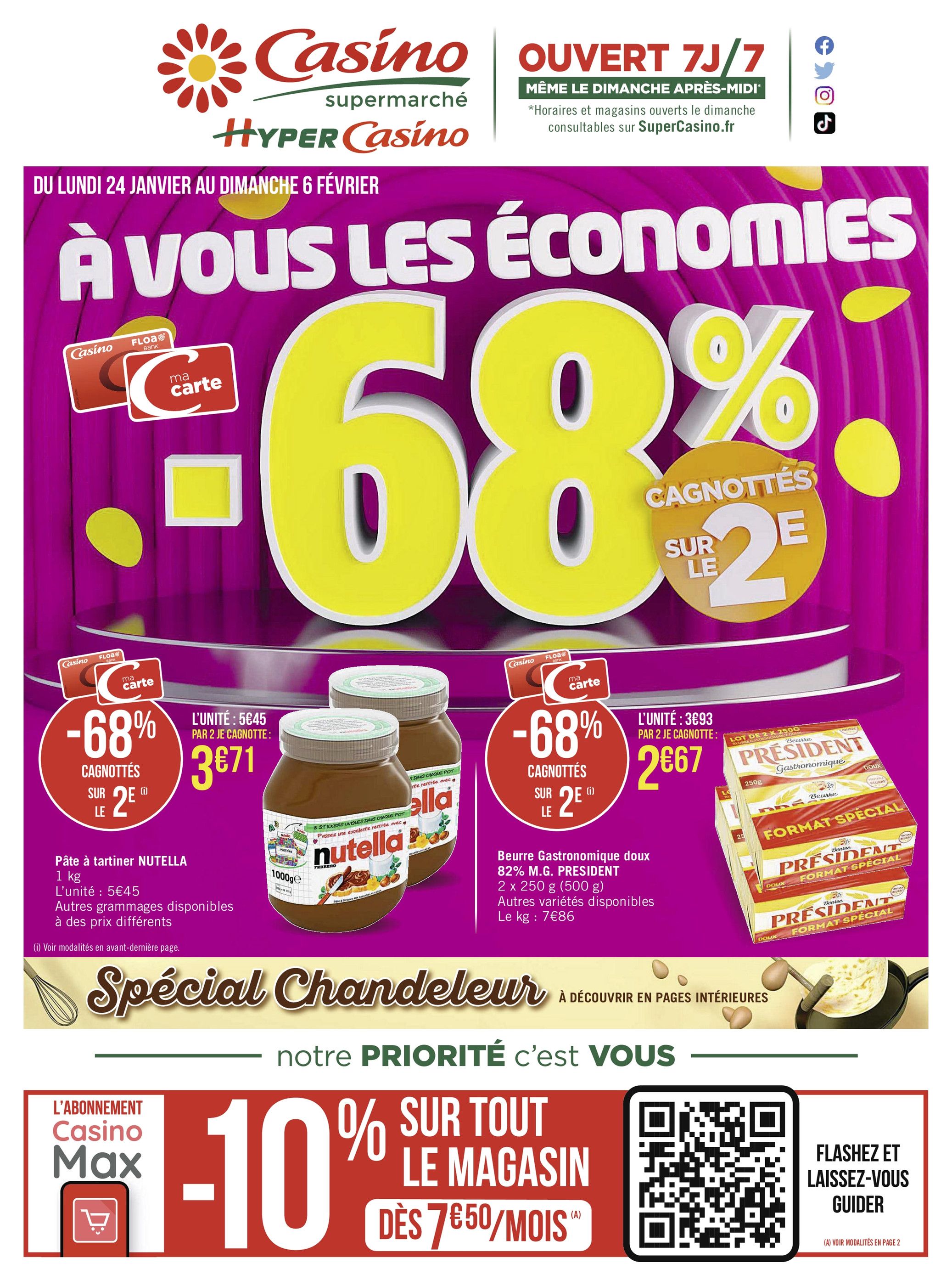 Catalogue Casino Supermarchés à Paris, avec 24 pages Prospectus Casino Supermarchés à Paris, "À vous les économies", 24 pages, 24/01/2022 - 06/02/2022