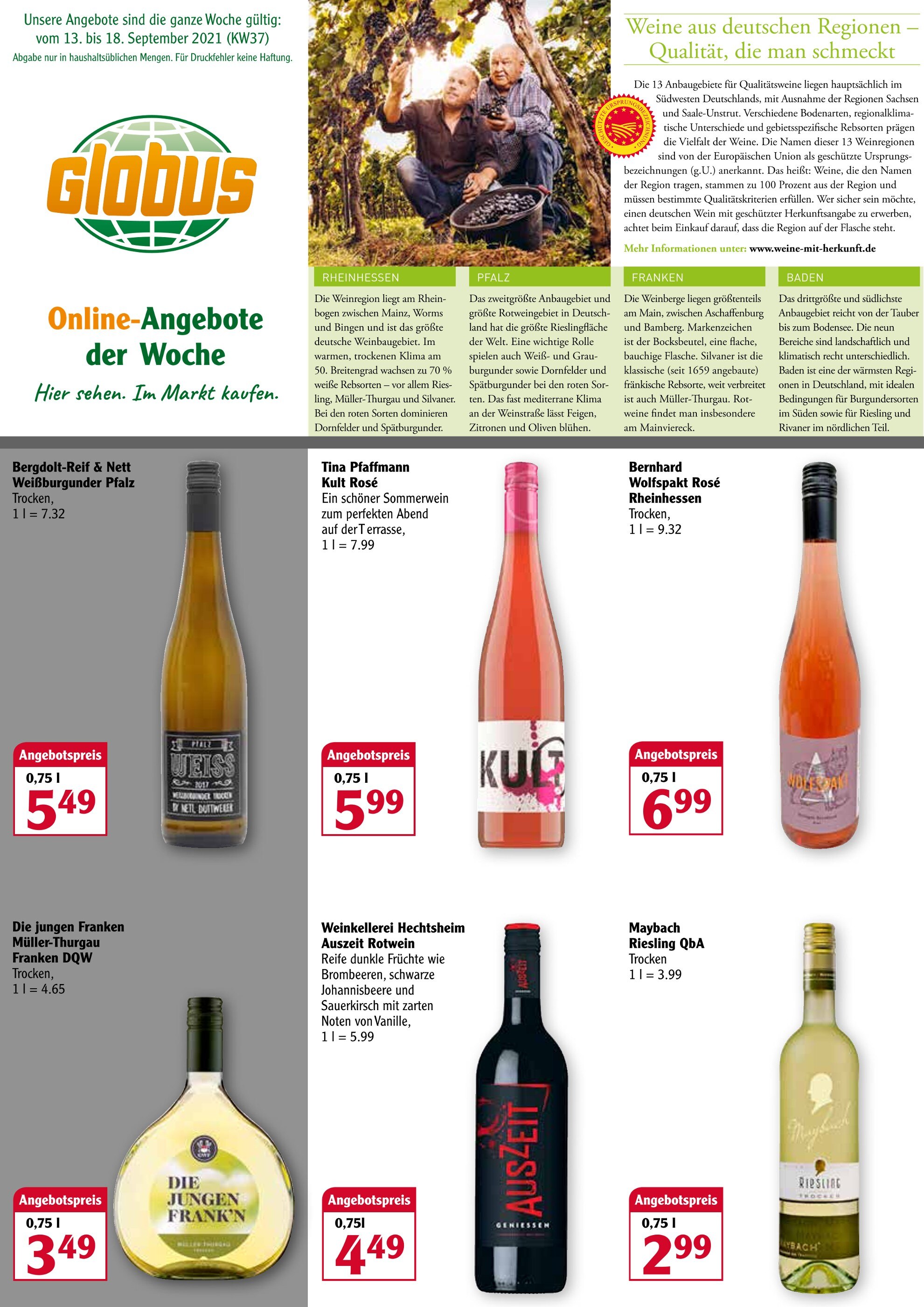 Globus Prospekt für Rodenbach mit 2 Seiten Globus Prospekt für Rodenbach: "Aktuelle Angebote", 2 Seiten, 13.09.2021 - 18.09.2021