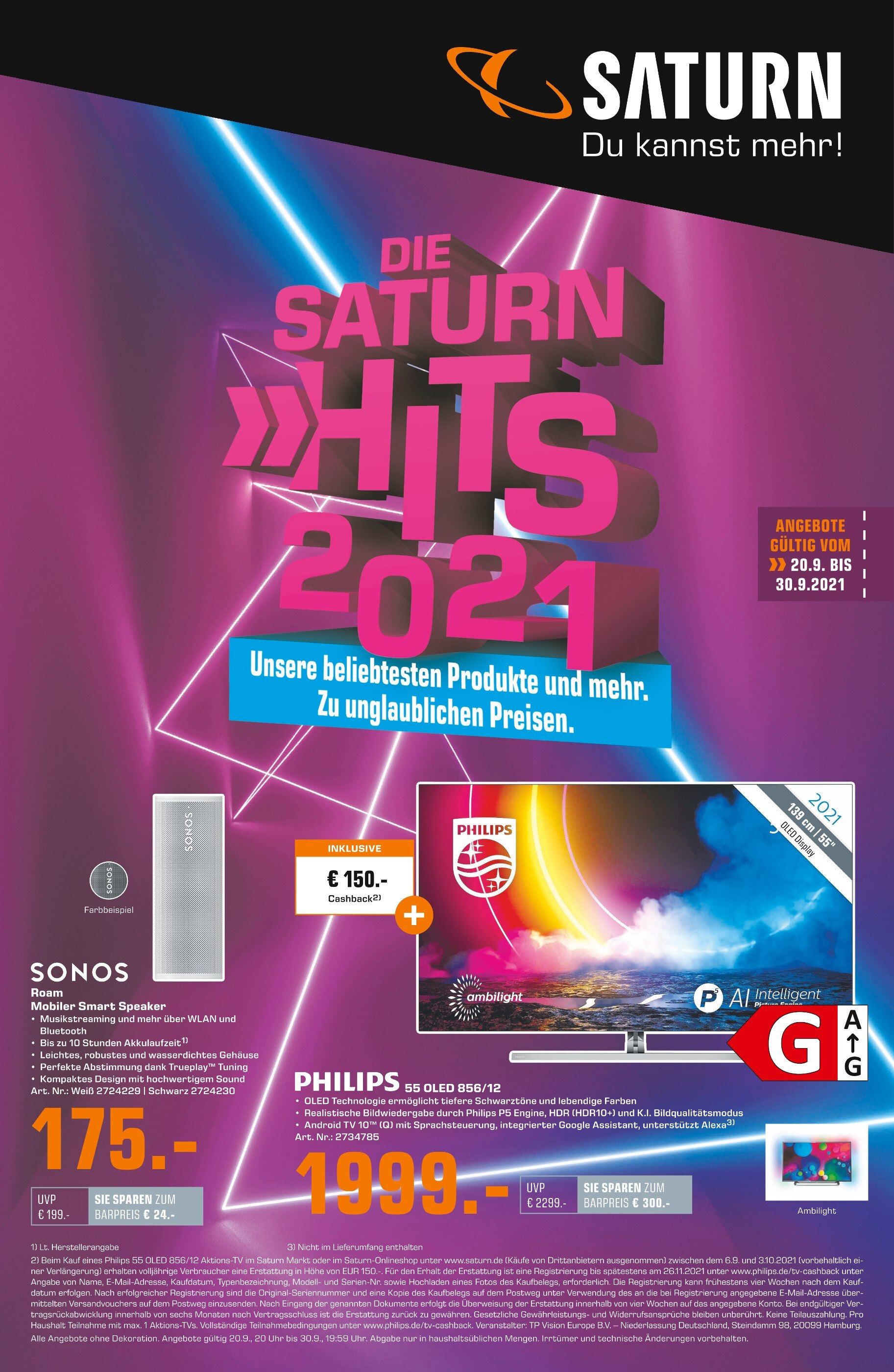 Saturn Prospekt für Himbergen mit 12 Seiten Saturn Prospekt für Himbergen: "DIE SATURN HITS 2021", 12 Seiten, 20.09.2021 - 30.09.2021