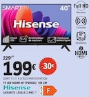 TV LED 404AN 40" (pouces) 100 cm - Hisense en promo chez E.Leclerc Aulnay-sous-Bois à 199,00 €