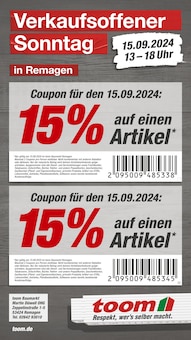 Aktueller toom Baumarkt Remagen Prospekt "Verkaufsoffener Sonntag" mit 1 Seite