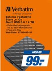 Externe Festplatte Store 'n' Go Gen2 USB 3.0 / 4 TB im Angebot bei expert in Konstanz Externe Festplatte Store 'n' Go Gen2 USB 3.0 / 4 TB Angebote von Verbatim bei expert Konstanz für 99,00 €