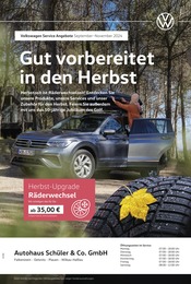 Aktueller Volkswagen Werkstatt & Auto Prospekt in Neustadt und Umgebung, "Mit frischen Reifen durch den Herbst" mit 1 Seite, 01.09.2024 - 30.11.2024