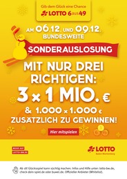 Lotto Baden-Württemberg Prospekt für Titisee-Neustadt mit 1 Seite Lotto Baden-Württemberg Prospekt für Titisee-Neustadt: "Sonderauslosung", 1 Seite, 04.12.2023 - 09.12.2023