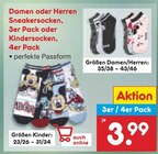 Damen oder Herren Sneakersocken, 3er Pack oder Kindersocken, 4er Pack Angebote bei Netto Marken-Discount Saarlouis für 3,99 €