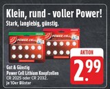 Power Cell Lithium Knopfzellen CR 2025 Angebote von Gut & Günstig bei E center Dresden für 2,99 €