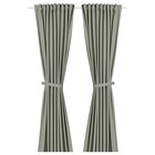 2 Gardinen + Raffhalter hell graugrün bei IKEA im Prospekt "" für 29,99 €