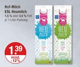 ESL Heumilch von Hof-Milch für 1,39 € bei V-Markt im Angebot ESL Heumilch von Hof-Milch im aktuellen V-Markt Prospekt