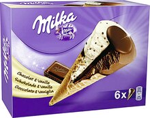 Glace - MILKA dans le catalogue Géant Casino Cônes glacés chocolat & vanille - MILKA à 2,74 € en promo chez Géant Casino