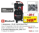 Kompressor "TE-AC 135/24 Silent Plus" oder Druckluft-Werkzeug-Set „DWZ 71/1“ Angebote von Einhell bei toom Baumarkt Coburg für 79,99 €