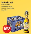 Mönchshof Bier oder Radler Angebote bei Getränke Hoffmann Aldenhoven für 16,99 €