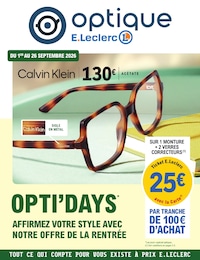 Prospectus Supermarchés E.Leclerc en cours, OPTI'DAYS, 4 pages, 01/09/2026 - 26/09/2026 Catalogue Supermarchés E.Leclerc en cours à Blainville-sur-Mer et alentours, OPTI'DAYS, 4 pages, 01/09/2026 - 26/09/2026