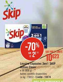 SKIP Skip lessive capsules 3-en-1 sensitive x38 