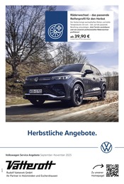 Aktueller Volkswagen Werkstatt & Auto Prospekt in Stadtoldendorf und Umgebung, "Herbstliche Angebote." mit 1 Seite, 01.09.2025 - 30.11.2025