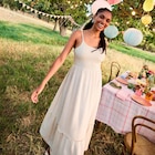 Robe longue buste smocké lin mélangé beige femme à La Halle dans Marvejols