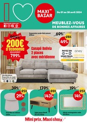 Catalogue Bazar & Déstockage Maxi Bazar en cours à Somain et alentours, "Meublez-vous de bonnes affaires", 9 pages, 01/04/2024 - 28/04/2024