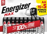 Lot de 15 piles +5 offertes Energizer Max AA/LR6 en promo chez Carrefour Reims à 9,99 €