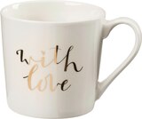 Kaffeebecher Jumbo "with love", weiß-gold von Dekorieren & Einrichten für 5,45 € bei dm-drogerie markt im Angebot Kaffeebecher Jumbo "with love", weiß-gold von Dekorieren & Einrichten im aktuellen dm-drogerie markt Prospekt