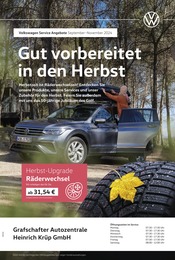 Aktueller Volkswagen Werkstatt & Auto Prospekt in Itterbeck und Umgebung, "Mit frischen Reifen durch den Herbst" mit 1 Seite, 01.09.2024 - 30.11.2024