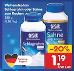 Schlagrahm oder Sahne zum Kochen Angebote von Weihenstephan bei Netto Marken-Discount Ansbach für 1,19 €