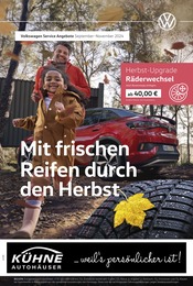 Aktueller Volkswagen Werkstatt & Auto Prospekt in Annaburg und Umgebung, "Mit frischen Reifen durch den Herbst" mit 1 Seite, 01.09.2024 - 30.11.2024