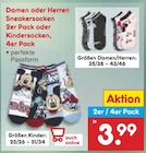 Damen oder Herren Sneakersocken 2er Pack oder Kindersocken, 4er Pack Angebote bei Netto Marken-Discount Würzburg für 3,99 €