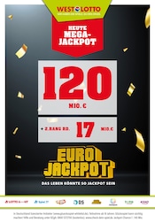 Aktueller Westlotto Baumarkt Prospekt in Selm und Umgebung, "Heute Mega-Jackpot 120 Mio. € + 2. Rang rd. 17 Mio. €" mit 3 Seiten, 18.11.2024 - 19.11.2024