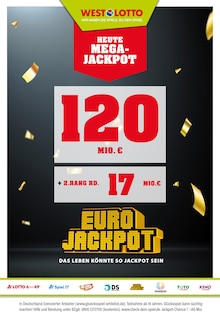 Aktueller Westlotto Prospekt "Heute Mega-Jackpot 120 Mio. € + 2. Rang rd. 17 Mio. €" mit 3 Seiten