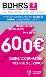 Telekom Partner Bührs Melle Prospekt für Osnabrück mit 8 Seiten Telekom Partner Bührs Melle Prospekt für Osnabrück: "Verlängert bis zum 03.03.2025: Mit Cashback Aktion richtig viel Geld sparen!", 8 Seiten, 02.01.2025 - 31.01.2025