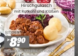 Hirschgulasch mit Rotkohl und Klößen für 8,90 € bei Höffner im Angebot Hirschgulasch mit Rotkohl und Klößen im aktuellen Höffner Prospekt