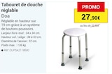 Tabouret de douche réglable Doa en promo chez Technicien de Santé Le Mans à 27,90 €