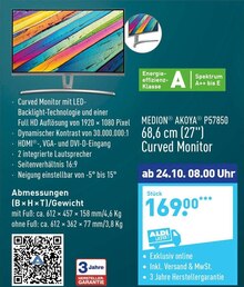 P57850 68,6 cm (27') Curved Monitor bei ALDI Nord in Cottbus P57850 68,6 cm (27') Curved Monitor im Angebot bei ALDI Nord Cottbus für 169,00 €
