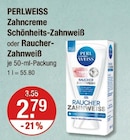 Zahncreme Schönheit-Zahnweiß oder Raucher-Zahnweiß von PERLWEISS im aktuellen V-Markt Prospekt für 2,79 €