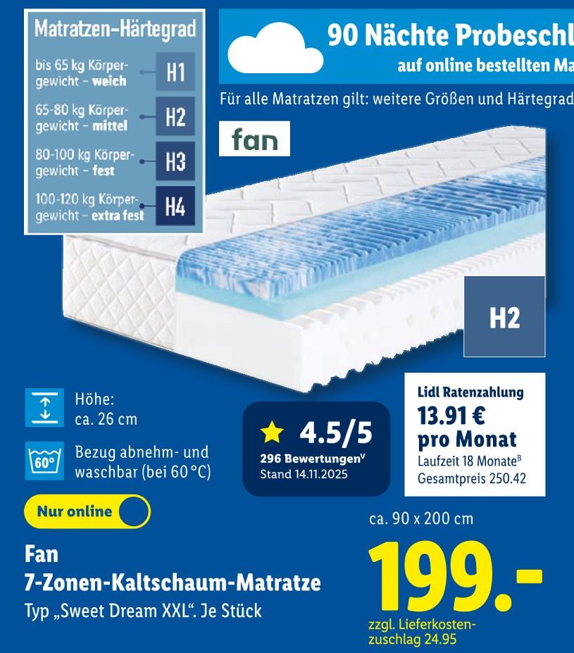 7-Zonen-Kaltschaum-Matratze Typ 'Sweet Dream XXL'