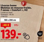 Matelas en mousse froide, 7 zones « Comfort », H2 - LIVARNO HOME - Lidl à Saint-Laurent-du-Var Matelas en mousse froide, 7 zones « Comfort », H2 - LIVARNO HOME en promo chez Lidl Saint-Laurent-du-Var à 139,00 €