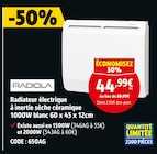 Radiateur électrique à inertie sèche céramique 1000W blanc 60x45x12cm à Screwfix dans Montataire