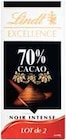 Tablette Excellence Noir 70% Cacao - LINDT en promo chez Intermarché Malakoff à 1,76 €