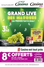 Catalogue Casino Shop "Le grand live des marques #Les promos font le show ! !", 8 pages, à Cagnes-sur-Mer, 16/10/2019 - 27/10/2019 Prospectus Casino Shop "Le grand live des marques #Les promos font le show ! !", 8 pages, à Cagnes-sur-Mer, 16/10/2019 - 27/10/2019