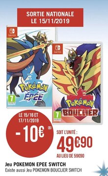 Jeu POKEMON EPEE SWITCH - Géant Casino à Drancy Jeu POKEMON EPEE SWITCH en promo chez Géant Casino Drancy à 49,90 €