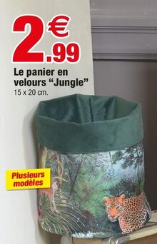 Le panier en velours “Jungle” - Bazarland à Nancy Le panier en velours “Jungle” en promo chez Bazarland Nancy à 2,99 €
