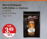 Kaffeepads Caffé Crema oder Espresso Angebote von Alberto bei V-Markt München für 3,49 €