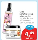 Gliss Sprühspülung oder Maske von Schwarzkopf für 4,49 € bei budni im Angebot Gliss Sprühspülung oder Maske von Schwarzkopf im aktuellen budni Prospekt