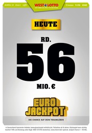 Westlotto Prospekt für Minden mit 3 Seiten Westlotto Prospekt für Minden: "Diesen Dienstag rd. 56 Mio. €", 3 Seiten, 30.05.2023 - 30.05.2023