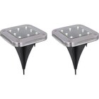 Globo LED-Solaraußenleuchte Edelstahl 4 Stk. mit Erdspieß Quadratisch Flach für 19,99 € bei OBI im Angebot Globo LED-Solaraußenleuchte Edelstahl 4 Stk. mit Erdspieß Quadratisch Flach im aktuellen OBI Prospekt