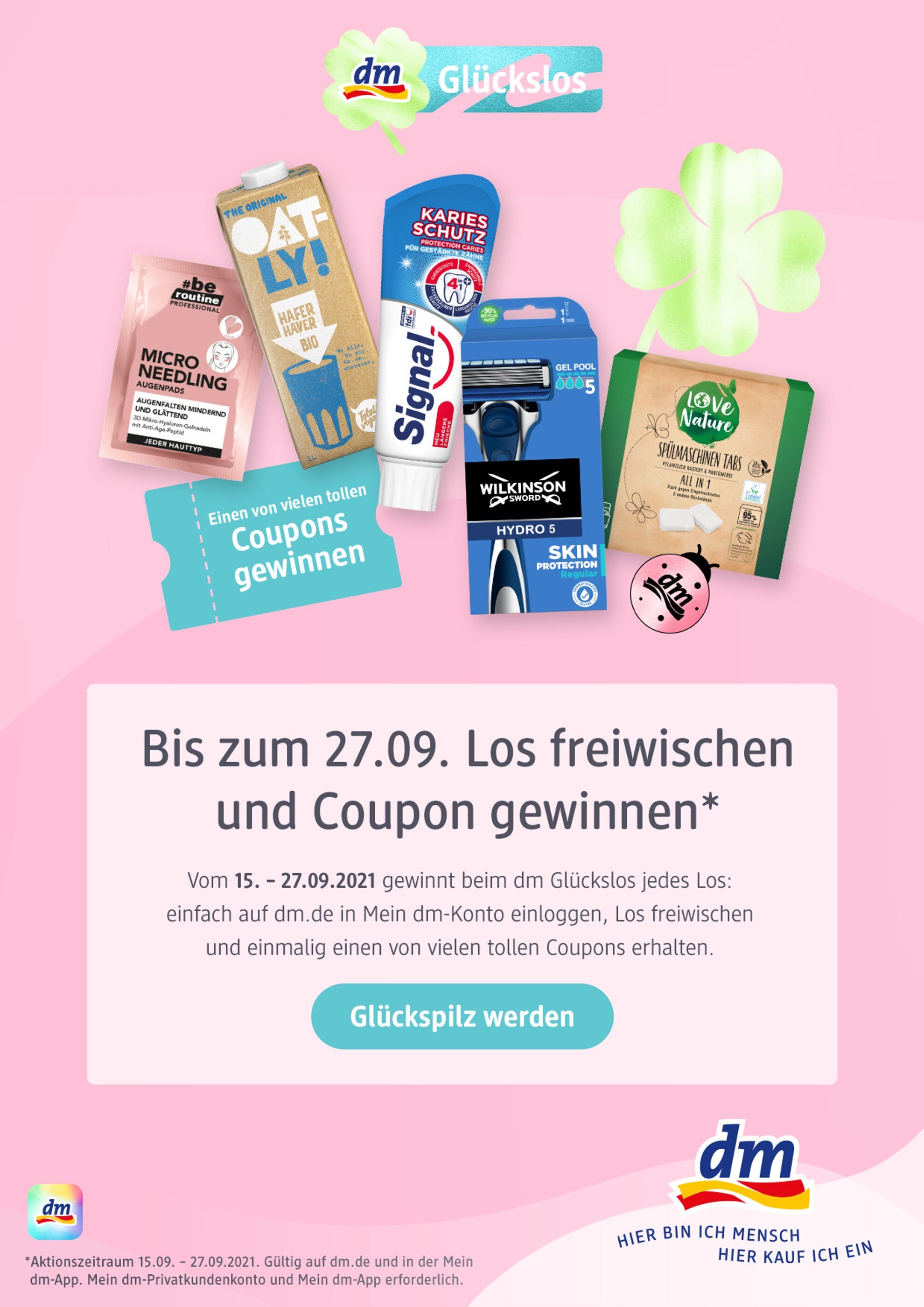 dm-drogerie markt Prospekt für Seewiesen mit 1 Seite dm-drogerie markt Prospekt für Seewiesen: "dm Glückslos", 1 Seite, 16.09.2021 - 27.09.2021