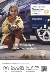 Werkstatt & Auto Prospekt von Volkswagen in Sankt Wolfgang Aktueller Volkswagen Werkstatt & Auto Prospekt für Sankt Wolfgang: Herbst im Kopf. Sicherheit im Auto. mit 1} Seite, 01.09.2026 - 31.12.2026