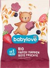 Frucht-Getreide-Riegel Happen Hafer & rote Früchte ab 1 Jahr von babylove im aktuellen dm-drogerie markt Prospekt für 0,75 €