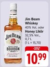 Whiskey oder Honey Likör Angebote von Jim Beam bei E center Darmstadt für 10,99 €