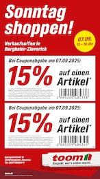 toom Baumarkt Prospekt für Rommerskirchen: "Sonntag shoppen!", 1 Seite, 07.09.2025 - 07.09.2025