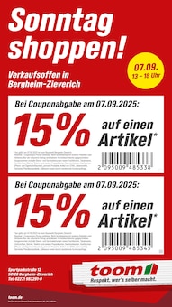 Aktueller toom Baumarkt Prospekt für Kerpen (Kolpingstadt) und Ungebung, Seite zum blättern toom Baumarkt Prospekt Sonntag shoppen! mit Seite in Kerpen (Kolpingstadt) und Umgebung